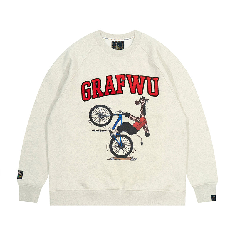 GRAF&WU Street Activity Giraffe Retro Thin Fleece Crewneck Sweatshirt