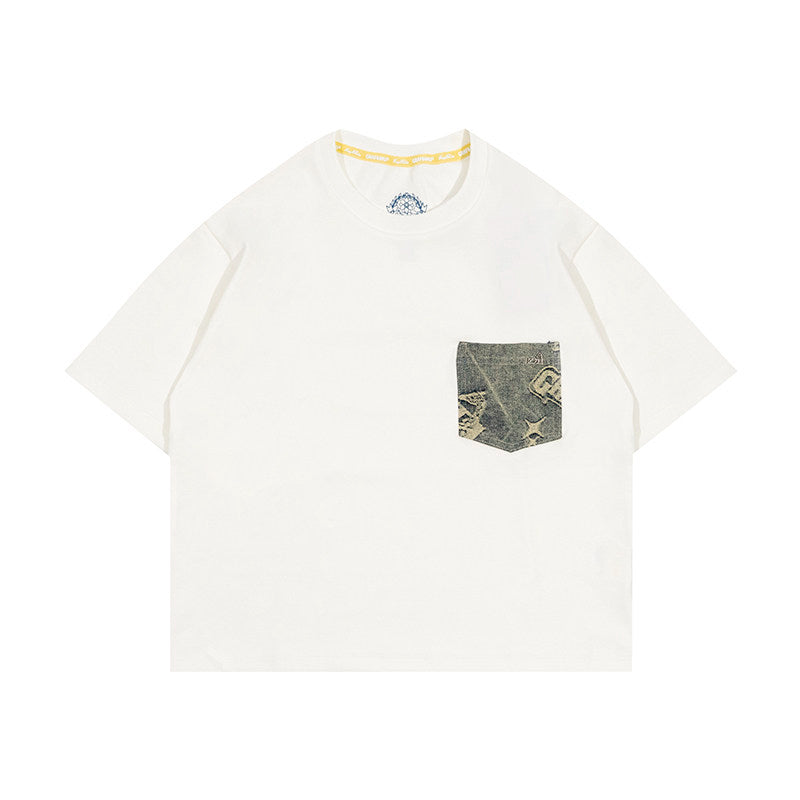 GRAF&WU Denim Pocket Design Retro Hot Girl Fashion T-shirt
