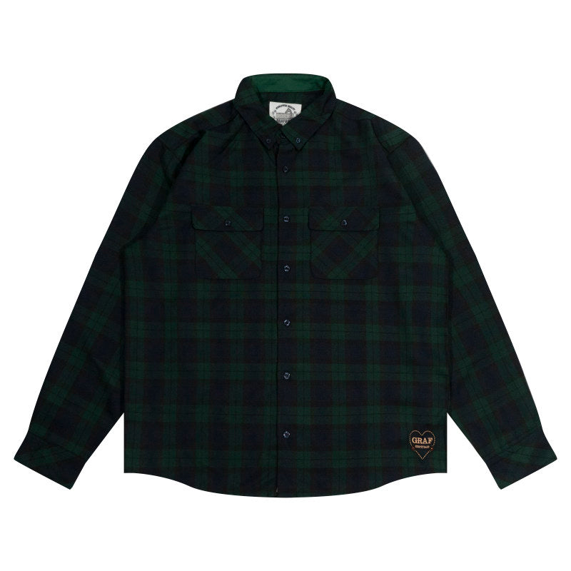GRAF&WU Heart Floral Embroidered Vintage British Plaid Shirt Jacket