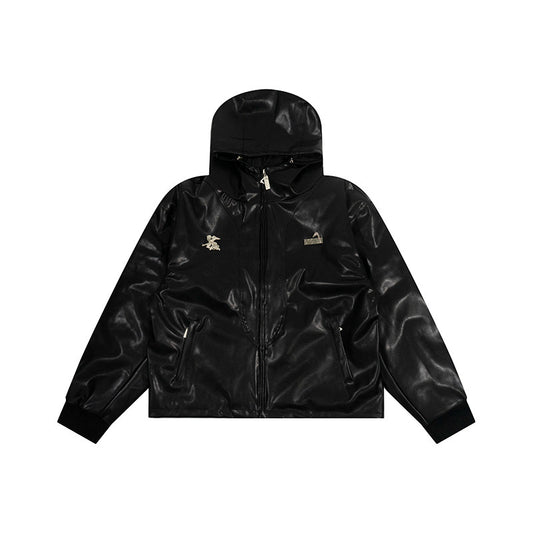 GRAF&WU Tough Guy Style Metal AK47 Angel Giraffe PU Leather Jacket