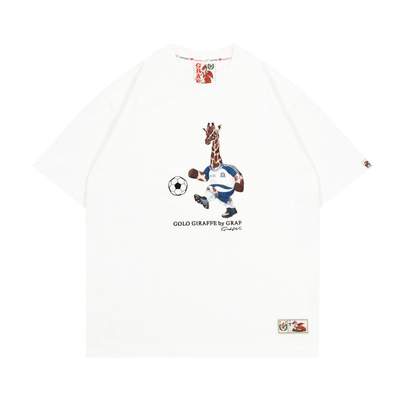 GRAF&WU Football Sports Giraffe Print Embroidered T-shirt