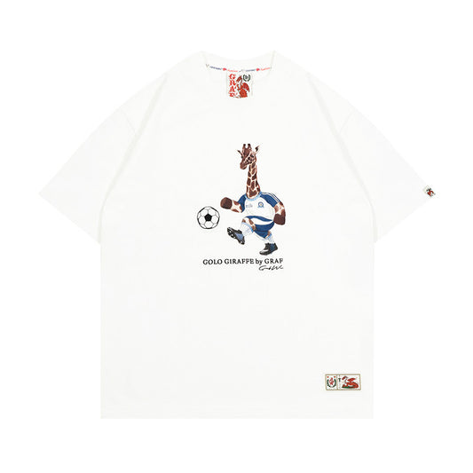 GRAF&WU Football Sports Giraffe Print Embroidered T-shirt