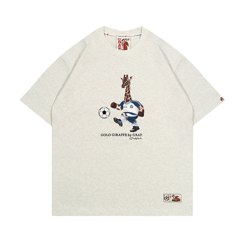 GRAF&WU Football Sports Giraffe Print Embroidered T-shirt