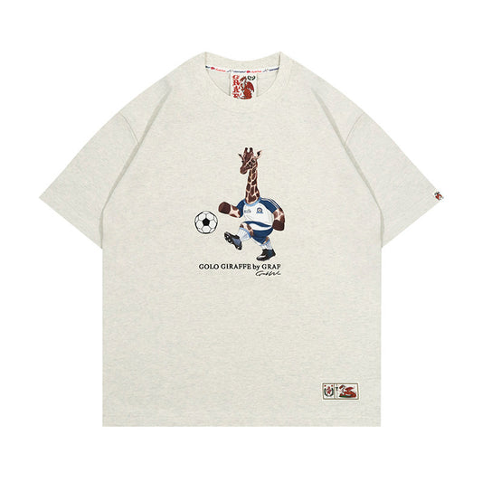 GRAF&WU Football Sports Giraffe Print Embroidered T-shirt
