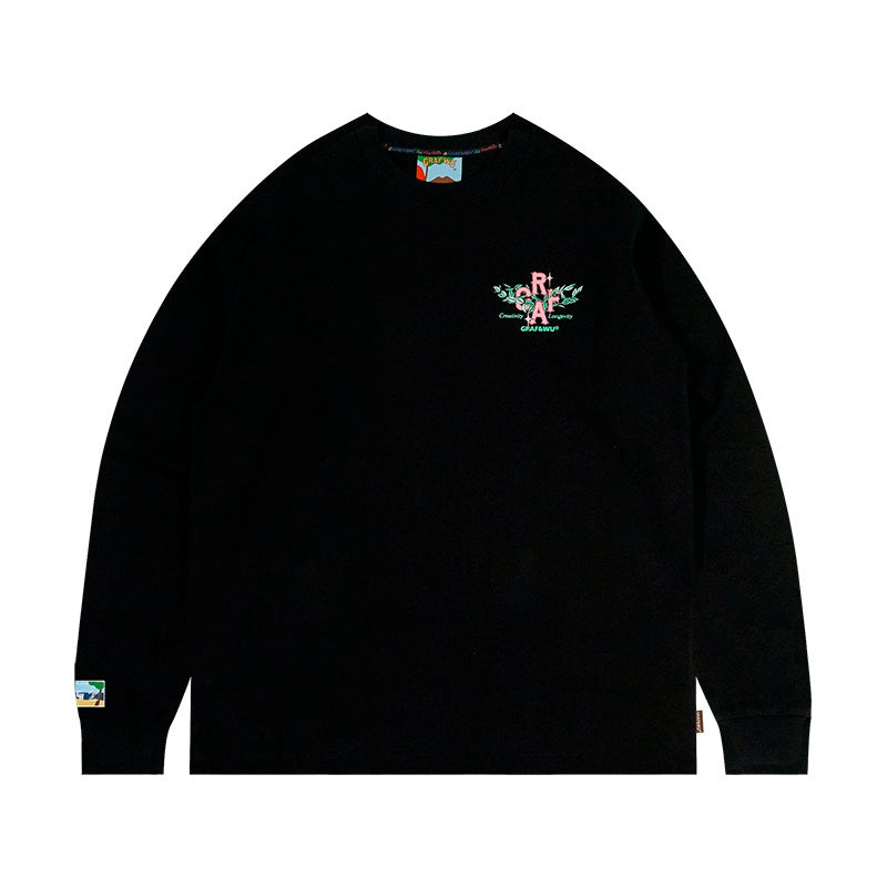 GRAF&WU Embroidered Floral Logo Long Sleeve Tee