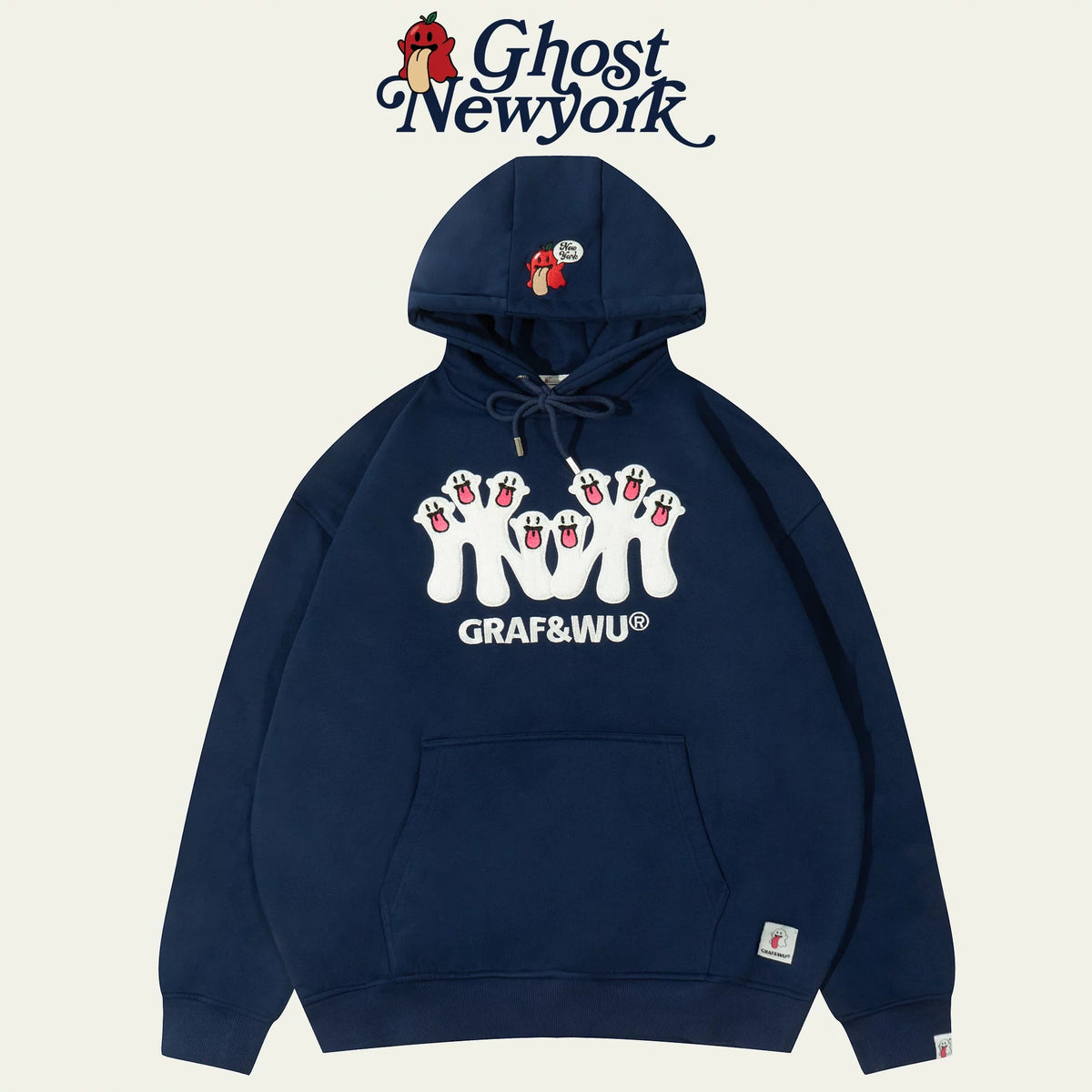 GRAFWU New York Cute Ghost Pattern Fleece Hoodie