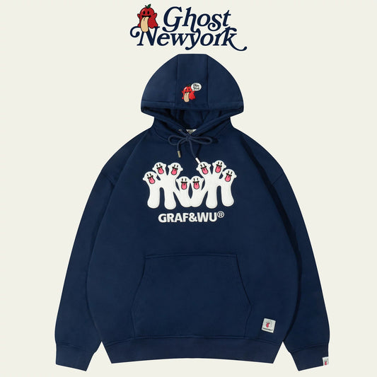 GRAFWU New York Cute Ghost Pattern Fleece Hoodie