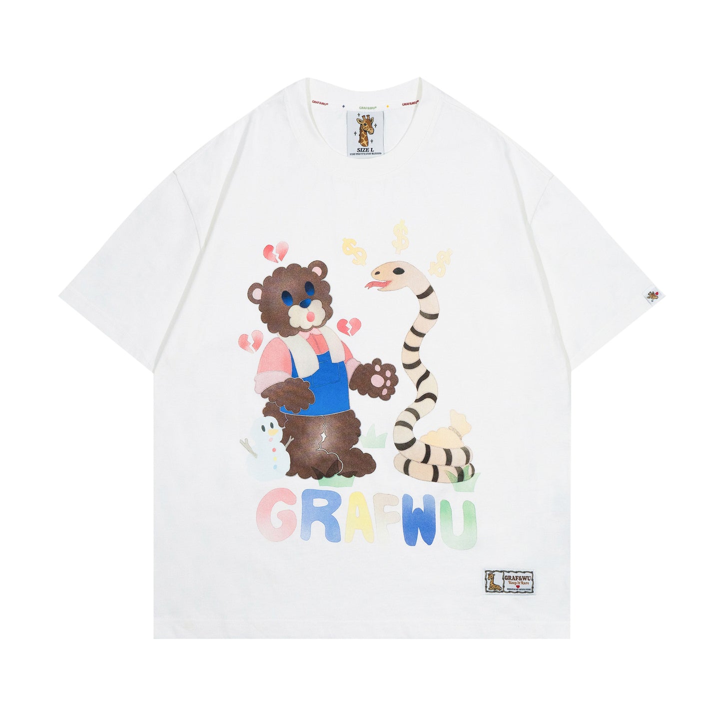 GRAF&WU【Giraffe Fable】Farmer Bear and Snake Streetwear Cool Touch T-Shirt