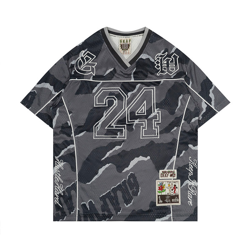 GRAF&WU No.24 Embroidered Mesh Street Camouflage Loose Short-sleeved Jersey