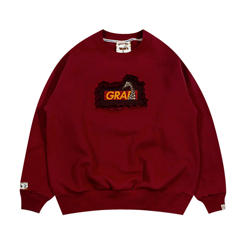 GRAF&WU Classic Erosion 2.0 3D Design Casual Fleece Crew Neck Sweatshirt