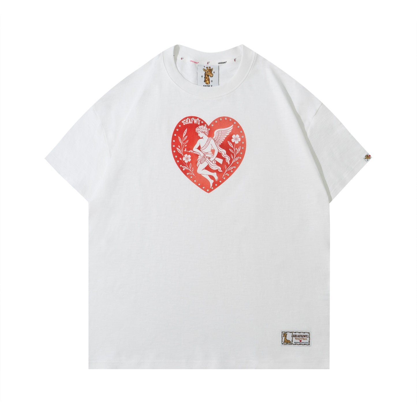 GRAF&WU AK47 Greek Angel Rhinestone Shiny Heart T-Shirt