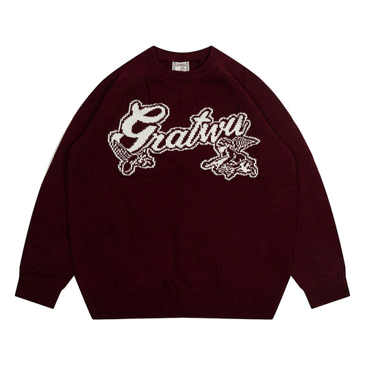 GRAF&WU Letter AK47 Little Angel Knitted Warm Sweater