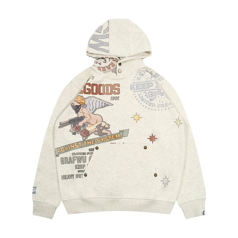 GRAF&WU AK47 Angel Goddess Blessing Floral Fleece Hoodie