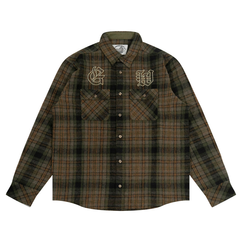 GRAF&WU Embroidery GW Streetwear Checked West Coast Brushed Shirt
