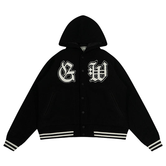 GRAF&WU Embroidered Wool Blend Thick Coat Baseball Jacket