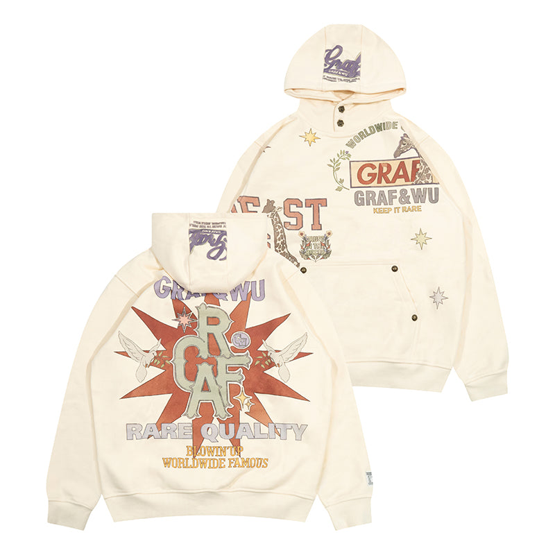 GRAF&WU Peace Dove Giraffe Flower Brass Button Fleece Hoodie