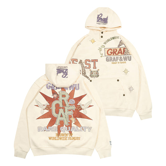 GRAF&WU Peace Dove Giraffe Flower Brass Button Fleece Hoodie