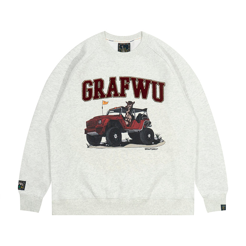 GRAF&WU Street Activity Giraffe Retro Thin Fleece Crewneck Sweatshirt