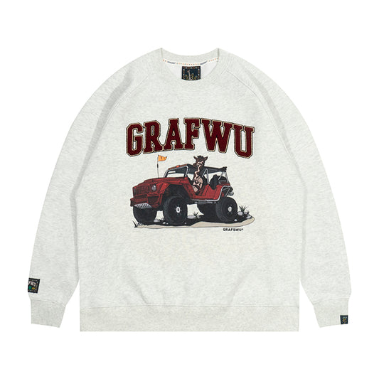 GRAF&WU Street Activity Giraffe Retro Thin Fleece Crewneck Sweatshirt