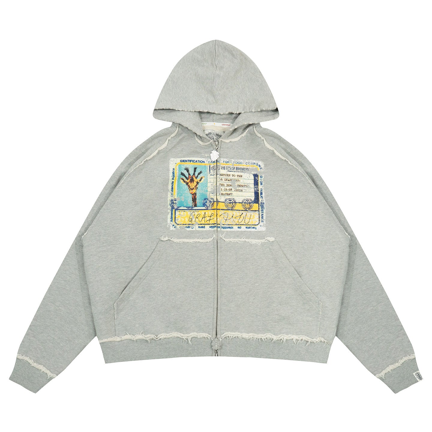 GRAF&WU Tribute Old Dreads ID Giraffe Themed Frayed Vintage Hoodie