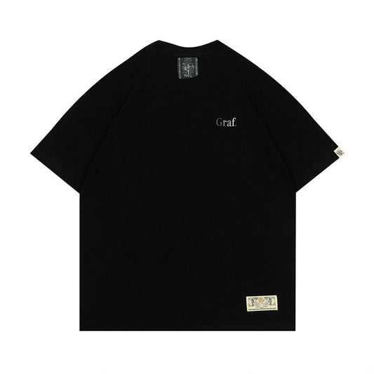 GRAF&WU Brand Letter Embroidered Graphic Tee Unisex Oversized Streetwear