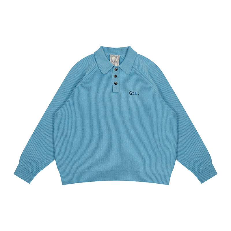 GRAF&WU Original Graf Embroidered Knitted Short POLO Collar Sweater