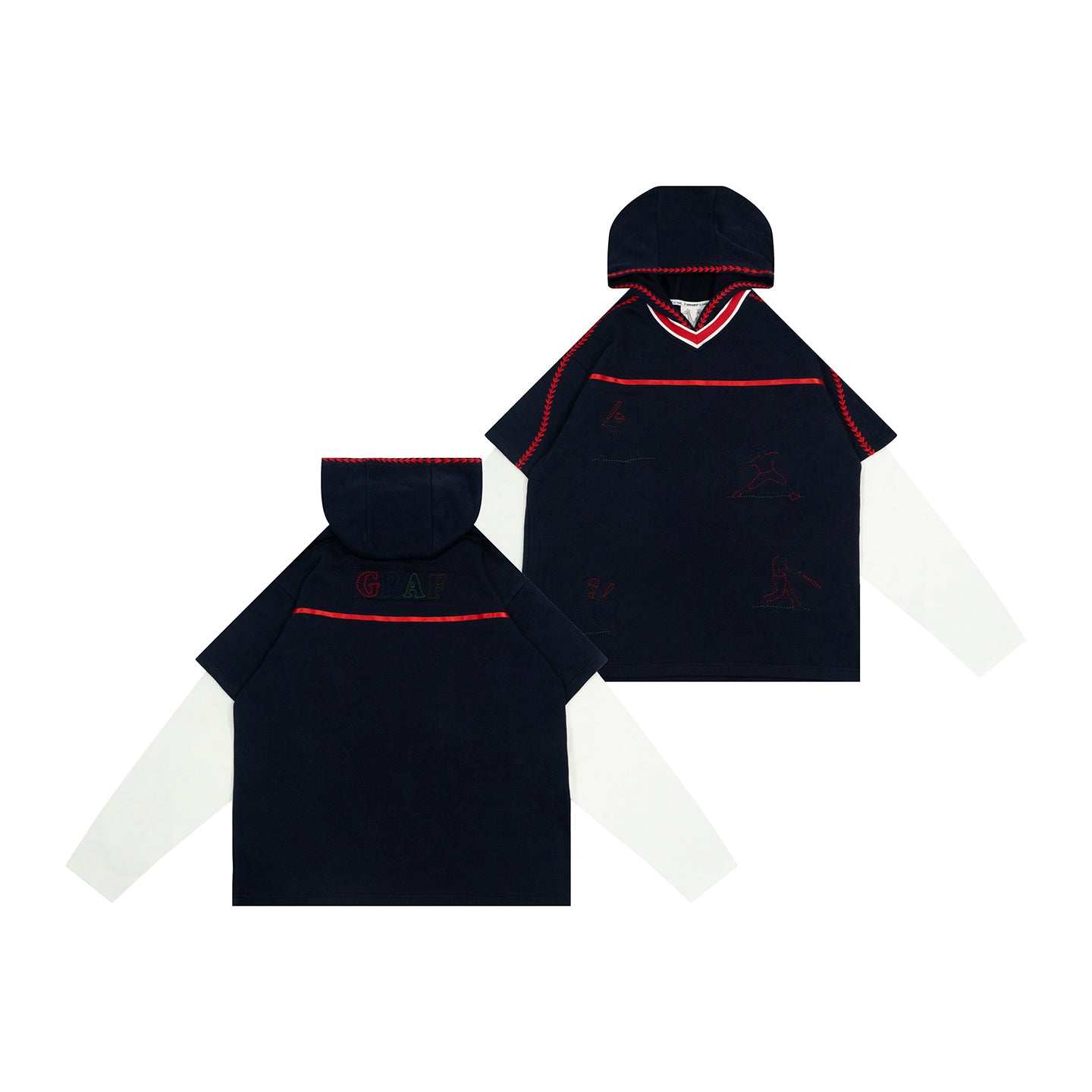 GRAF&WU Handmade Embroidered Baseball Man Layered-style Hoodie