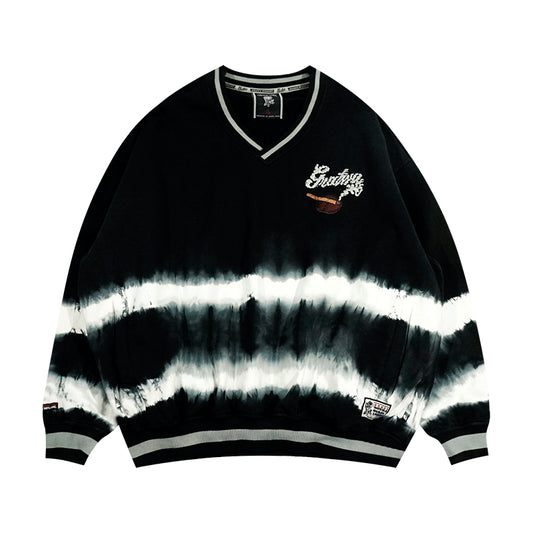 GRAF&WU Handmade Tie-dye V-neck Oversize Pullover Sweatshirt