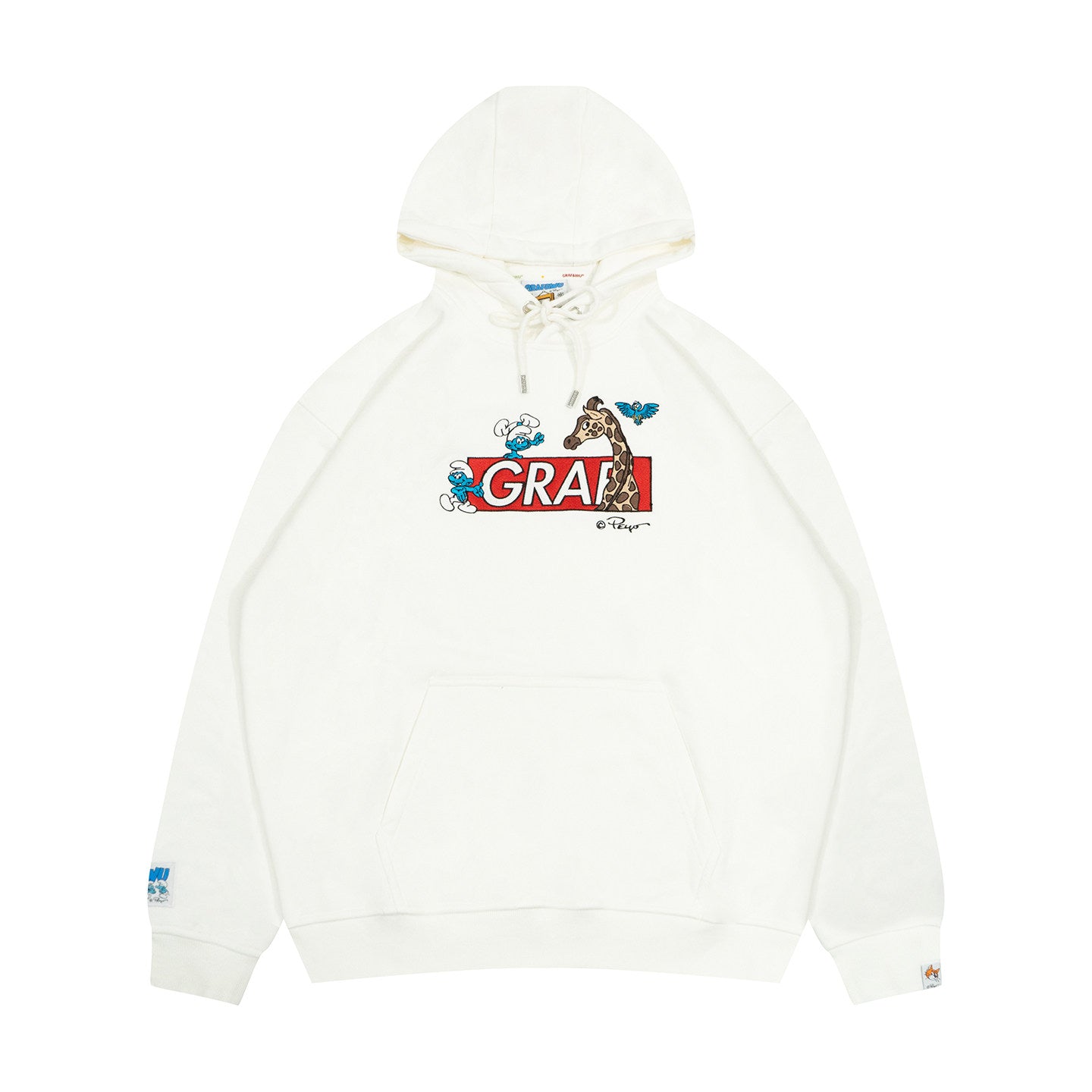 GRAF X SMURF Giraffe Smurf Embroidered Cartoon Fleece Hoodie