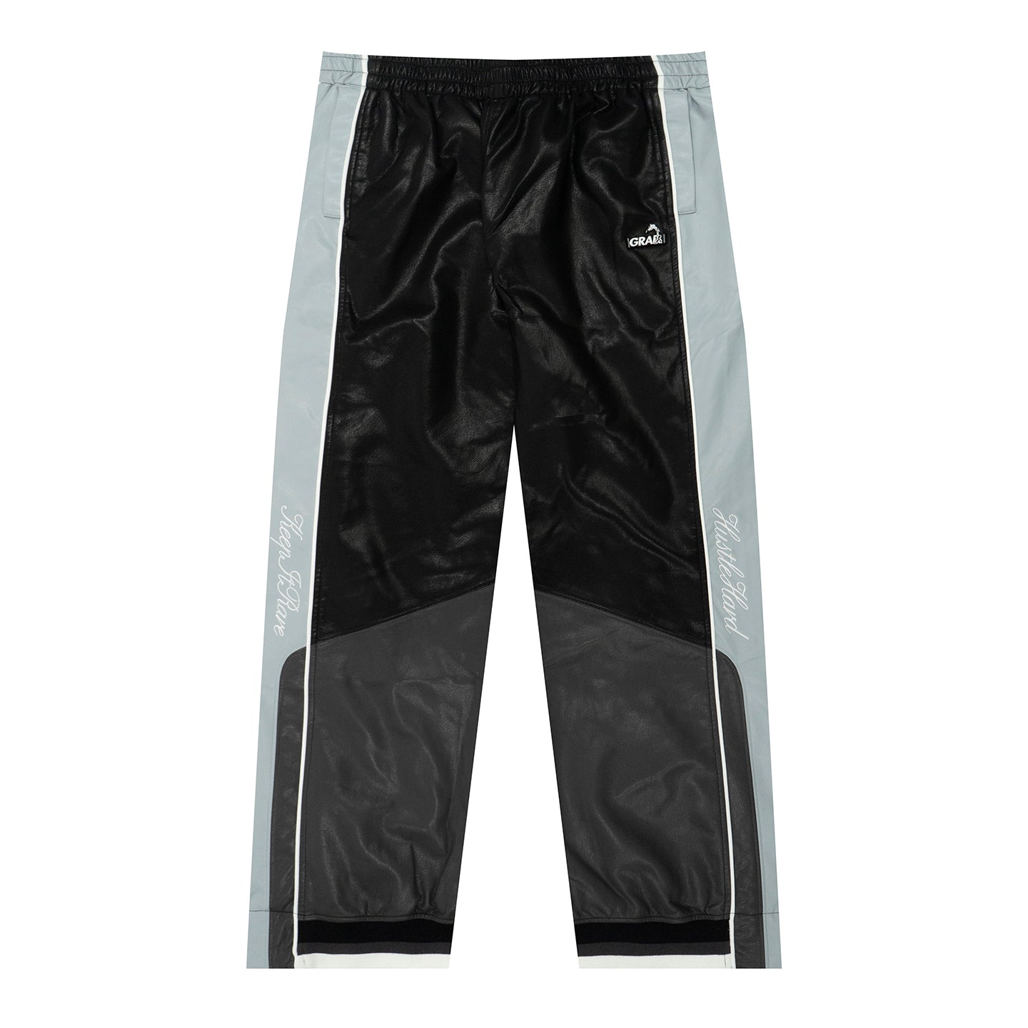 GRAF&WU Retro Patchwork Style Black Warrior Sports Leather Pants