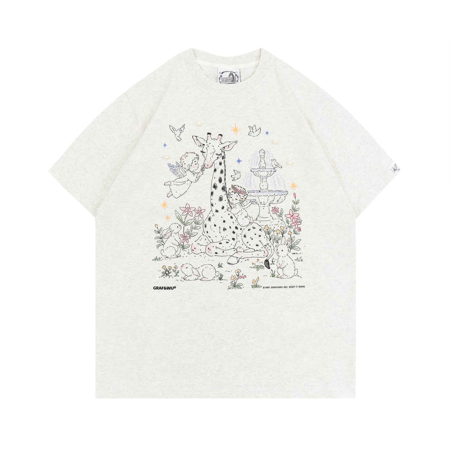 GRAF&WU Pearl Giraffe Garden Angel Floral Hand-painted T-shirt