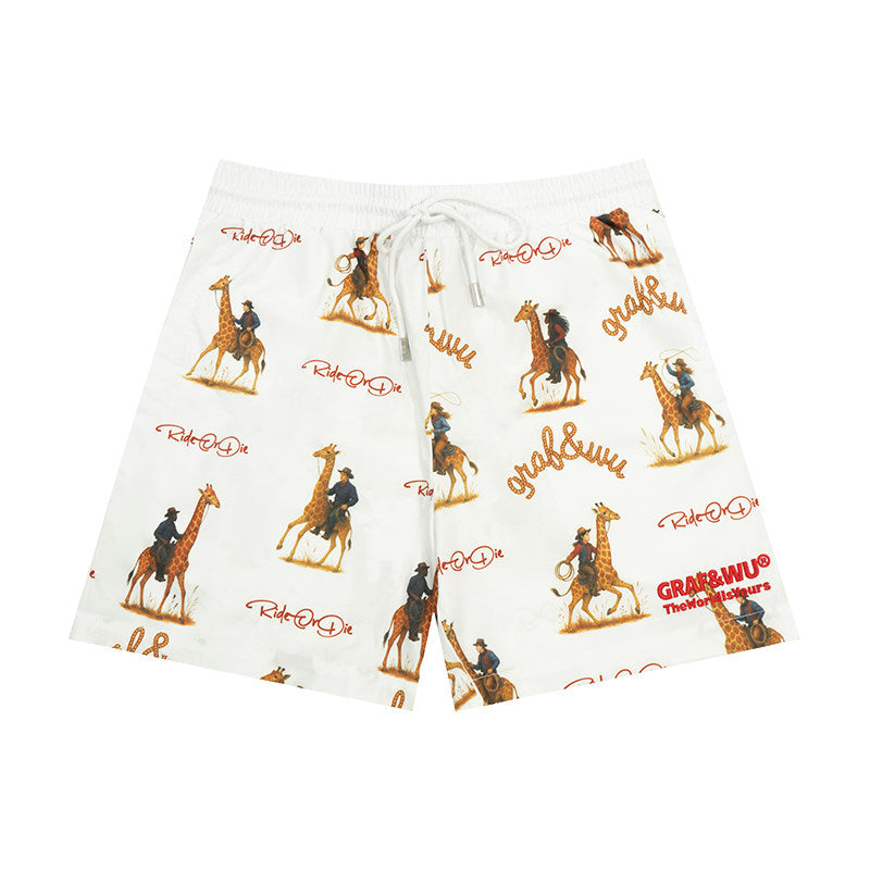 GRAF&WU Western Cowboy Giraffe Print Comfortable Shorts