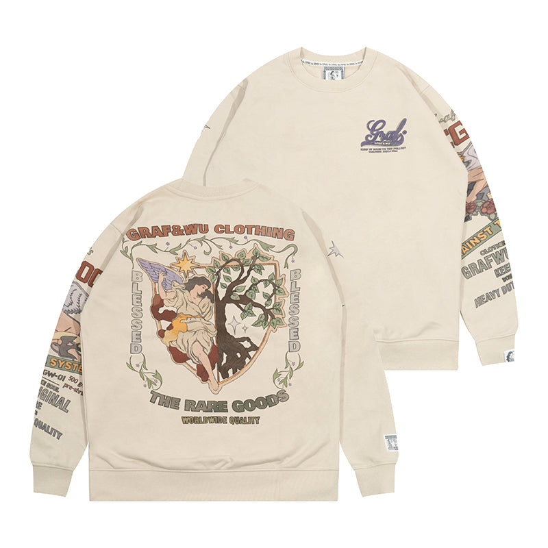 GRAF&WU Goddess Blessing Graphic Oversize Crew Neck Sweatshirt