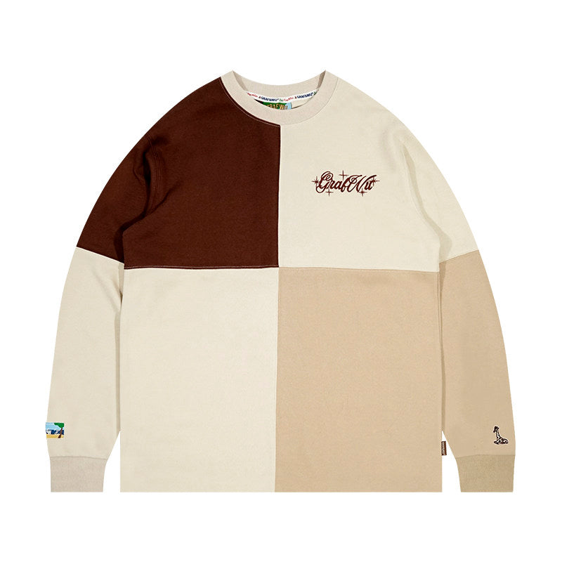GRAF&WU Letter Embroidery Four-Patch Streetwear Long-Sleeve T-Shirt