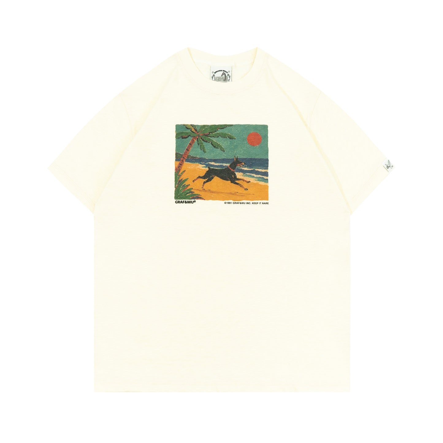 GRAF&WU Doberman Beach Running Oil Painting Pattern T-shirt