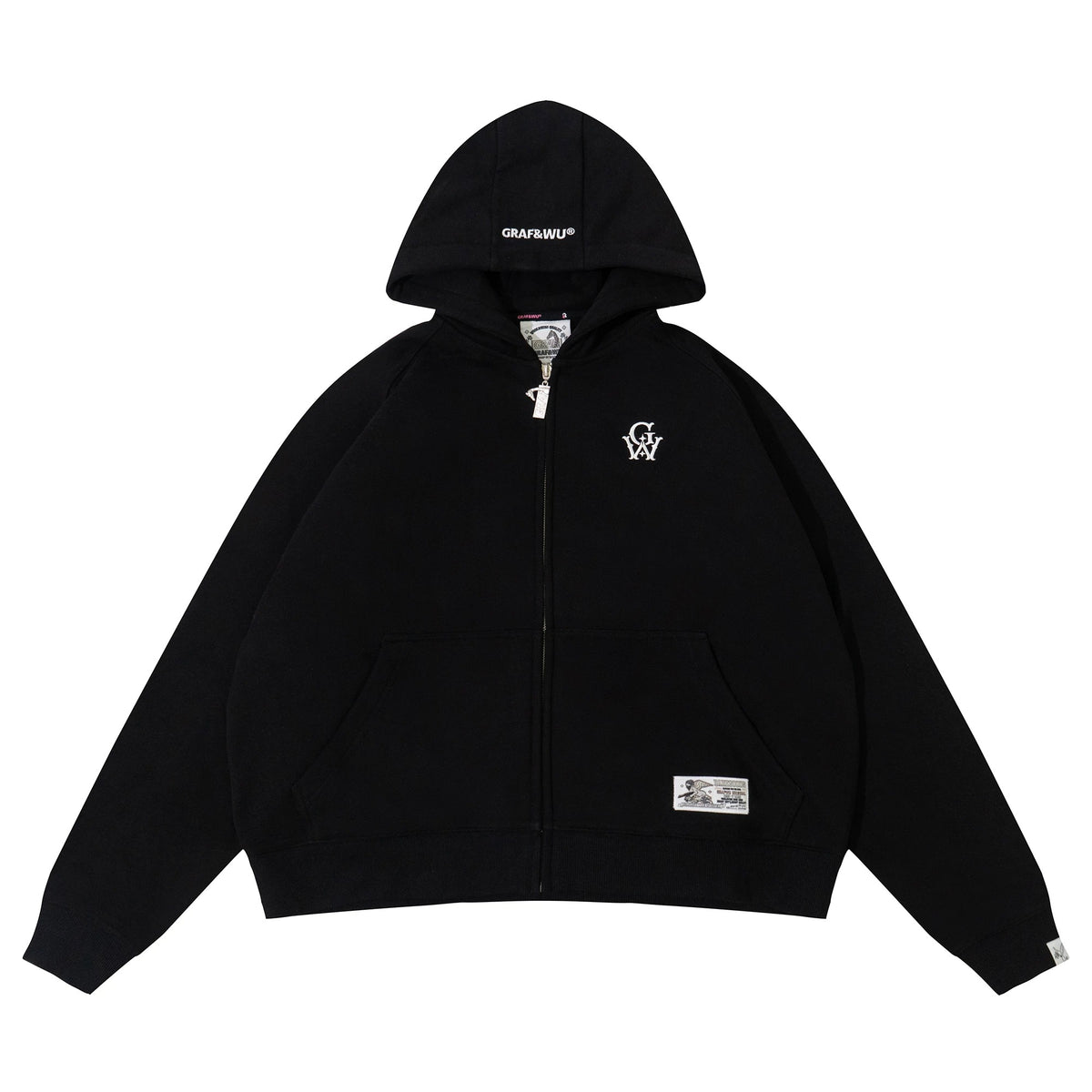 GRAF&WU embroidered fleece zip-up hoodie in a relaxed unisex fit