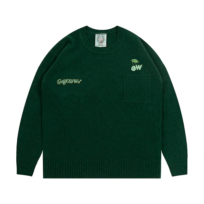 GRAF&WU 100% Goat Wool Cherry Embroidery Warm Knitted Sweater
