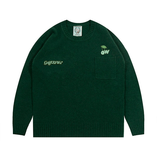 GRAF&WU 100% Goat Wool Cherry Embroidery Warm Knitted Sweater