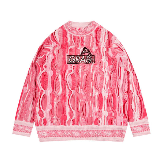 GRAF&WU Retro 3D Wave Pattern Street Art Knit Sweater