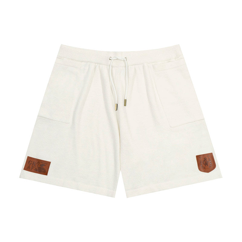 GRAF&WU Leather Dragon Label Chenille Knit Solid Sports Shorts