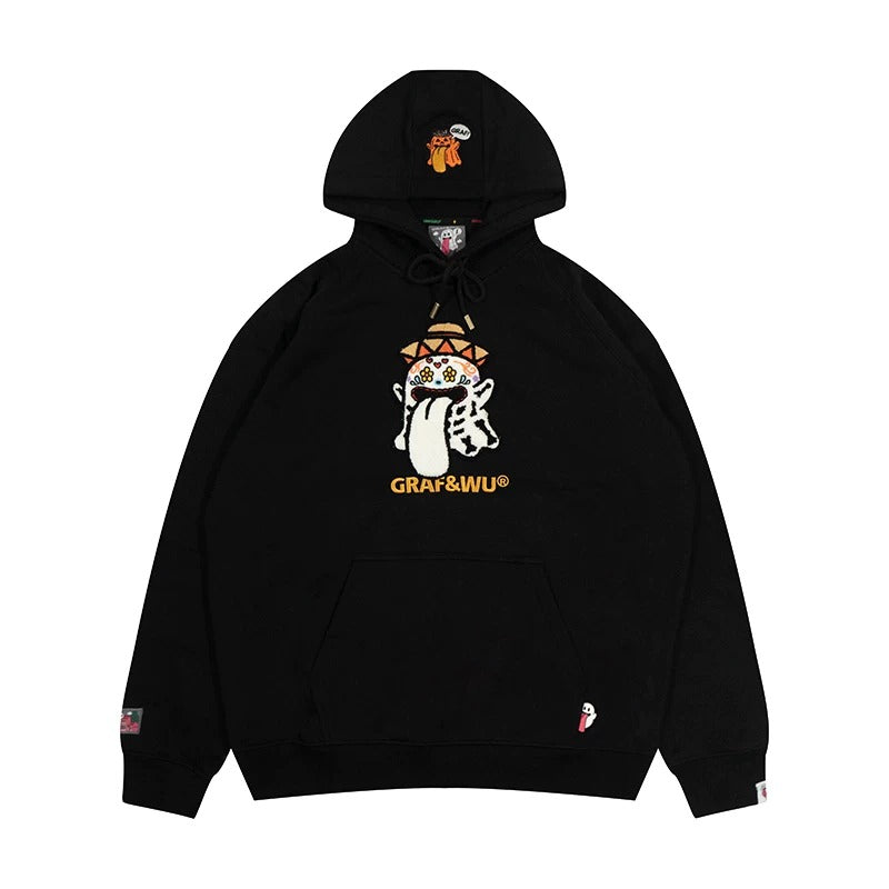 GRAF&WU Halloween Godzilla Unicorn Cute Ghost Embroidery Fleece Hoodie