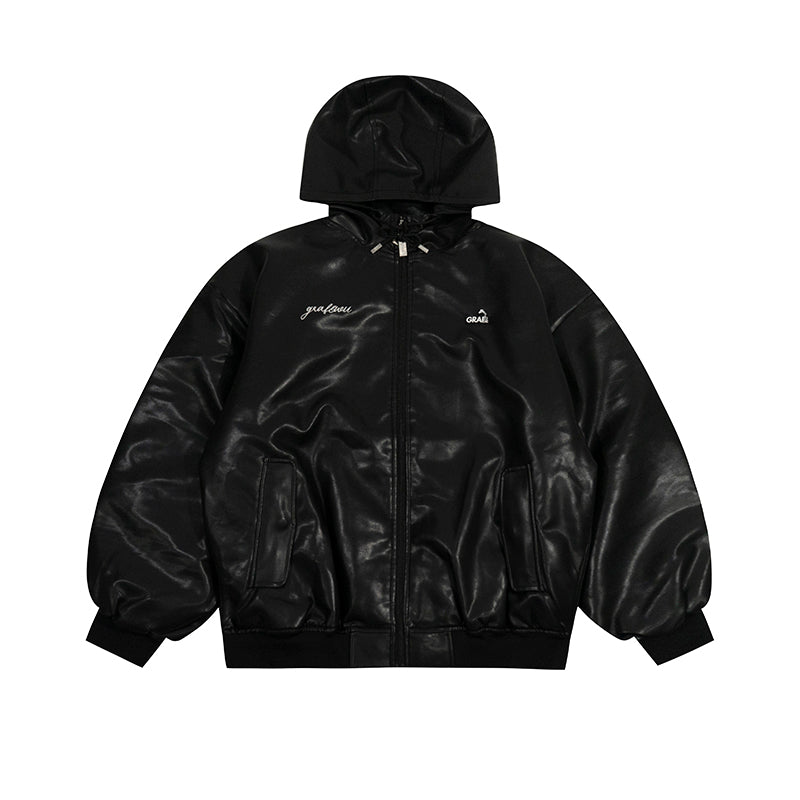 GRAF&WU Winter Vibe Metal Deer Brand Logo MA1 Leather Jacket