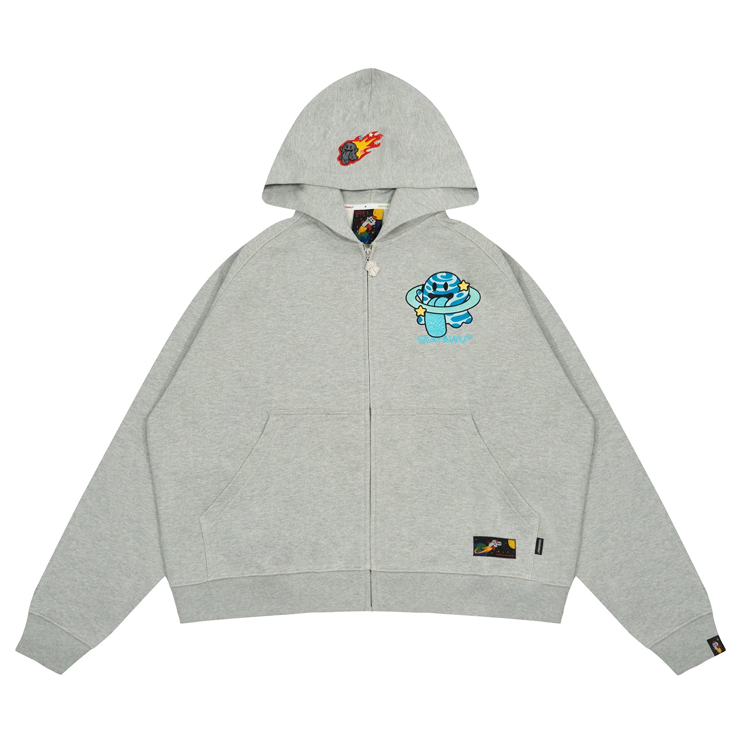 GRAF&WU Solar System Planet Cute Ghost Embroidered Zip-up Hoodie