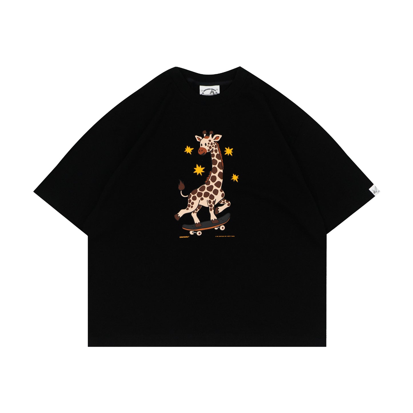 GRAF&WU Street Skateboard Cartoon Star Giraffe Art Boxy Fit T-shirt