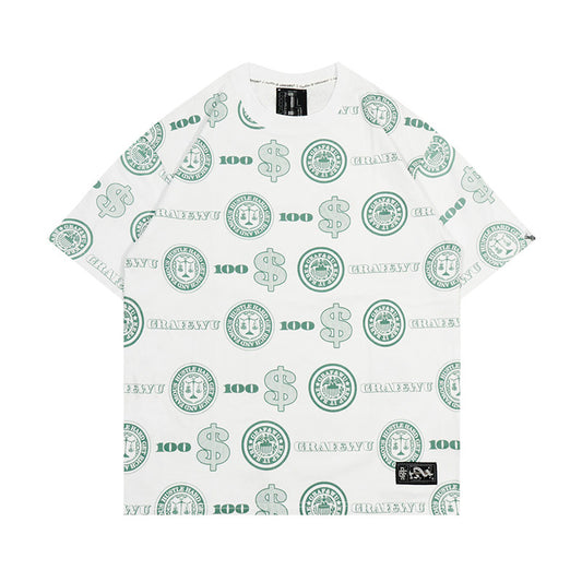 GRAF&WU Fashion Dollar Logo Print Streetwear Cotton T-shirt