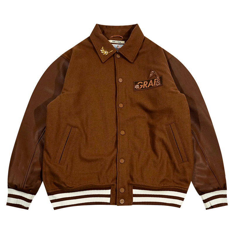 GRAF&WU Giraffe Embroidery Leather Sleeve Thick Jacket