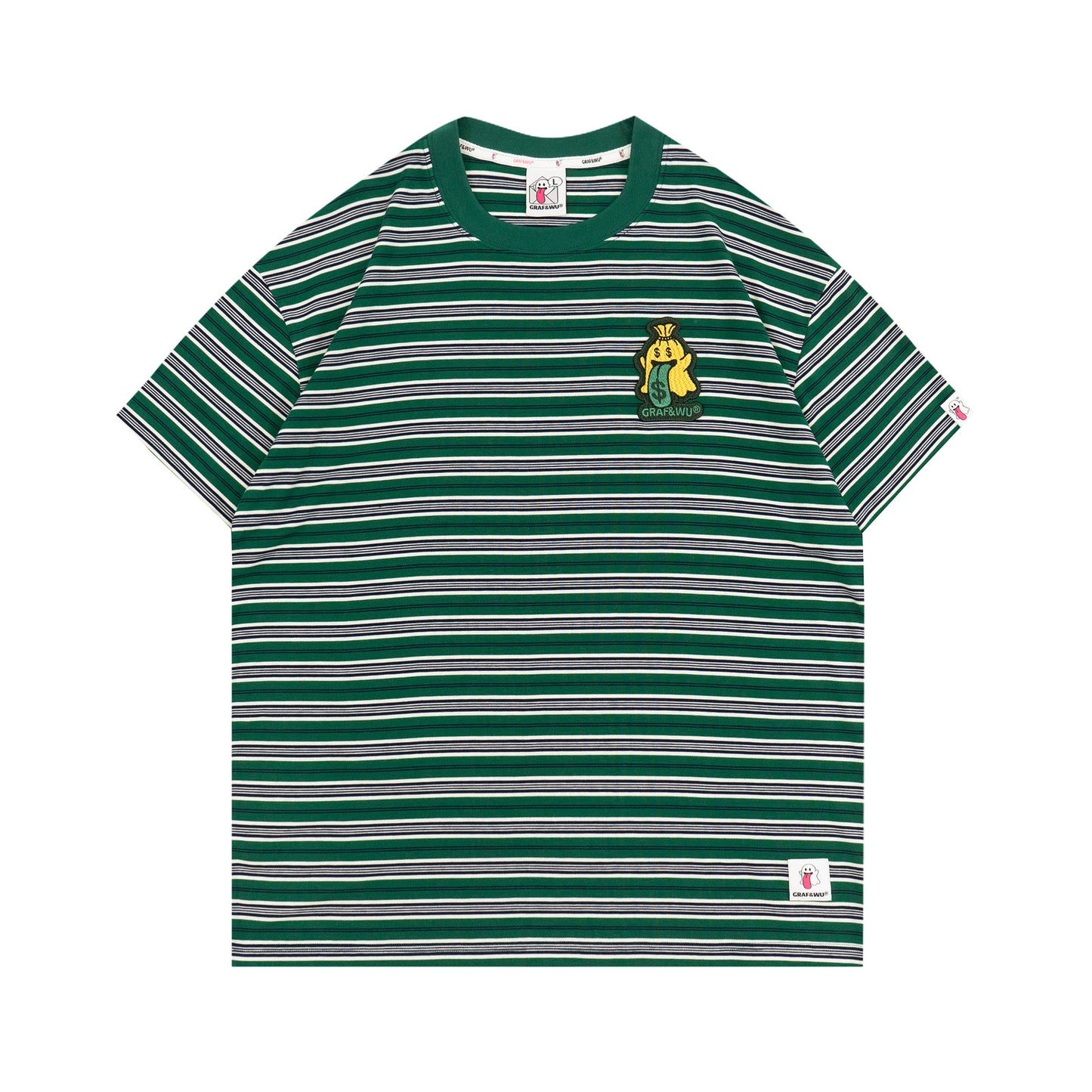 GRAF&WU OG Cute Ghost Angel Devil Embroidered Colorful Striped T-Shirt