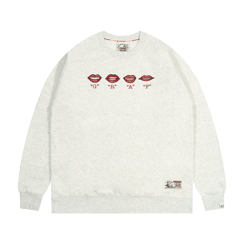 GRAF&WU Lips Say GRAF Lip-sync Embroidery Hoodie Cozy Sweatshirt