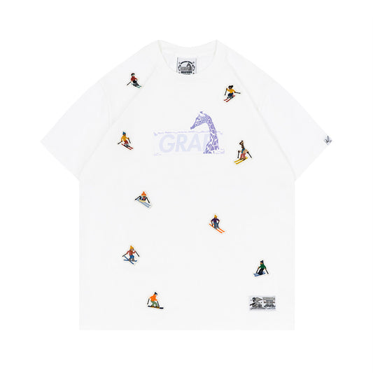 GRAF&WU Mini Embroidered Giraffe Athletic Fashion T-shirt