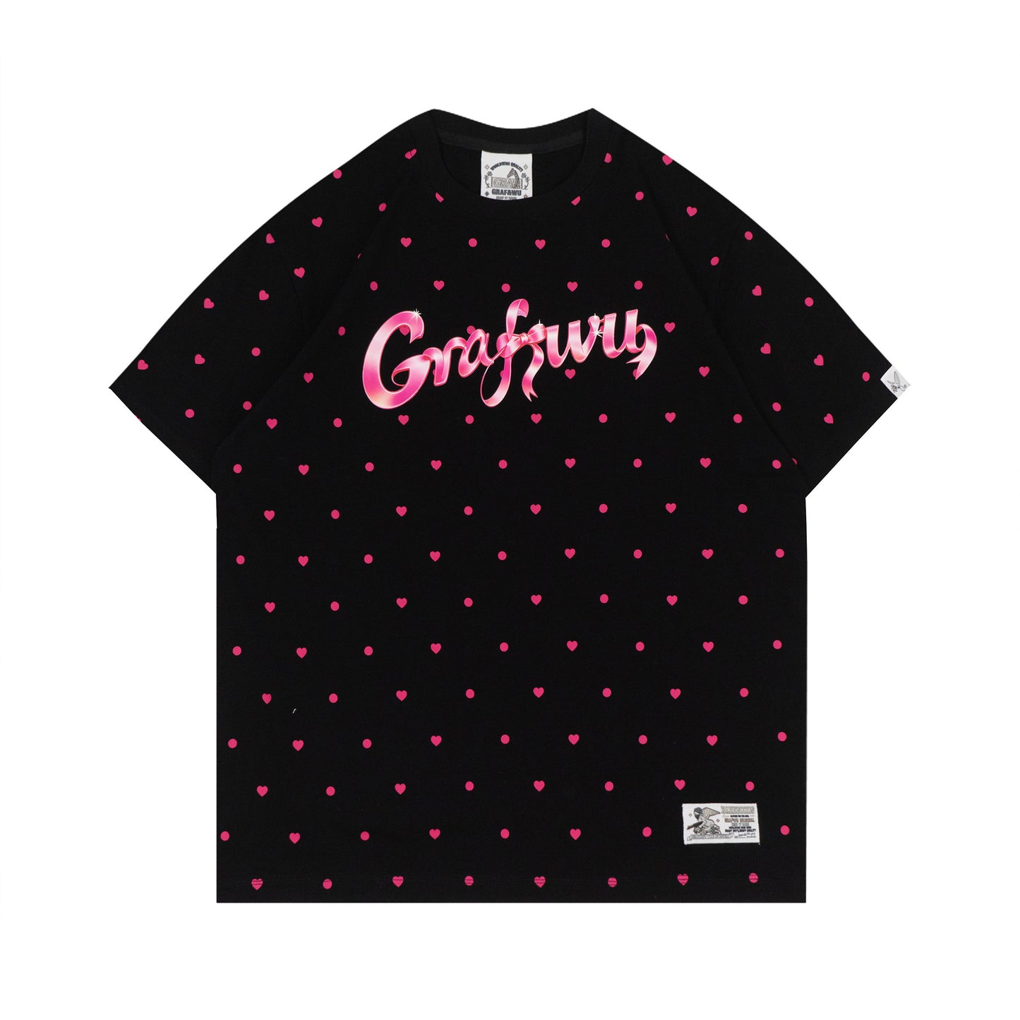 GRAF&WU Pink Ribbon Letter Mini Heart Polka Dot Cozy T-shirt